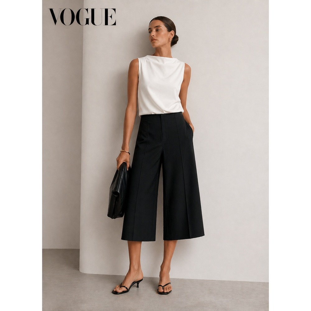 Alice + Olivia‎ Black Cropped Wide Leg Seam Front Culotte Pants Size 8 NEW
